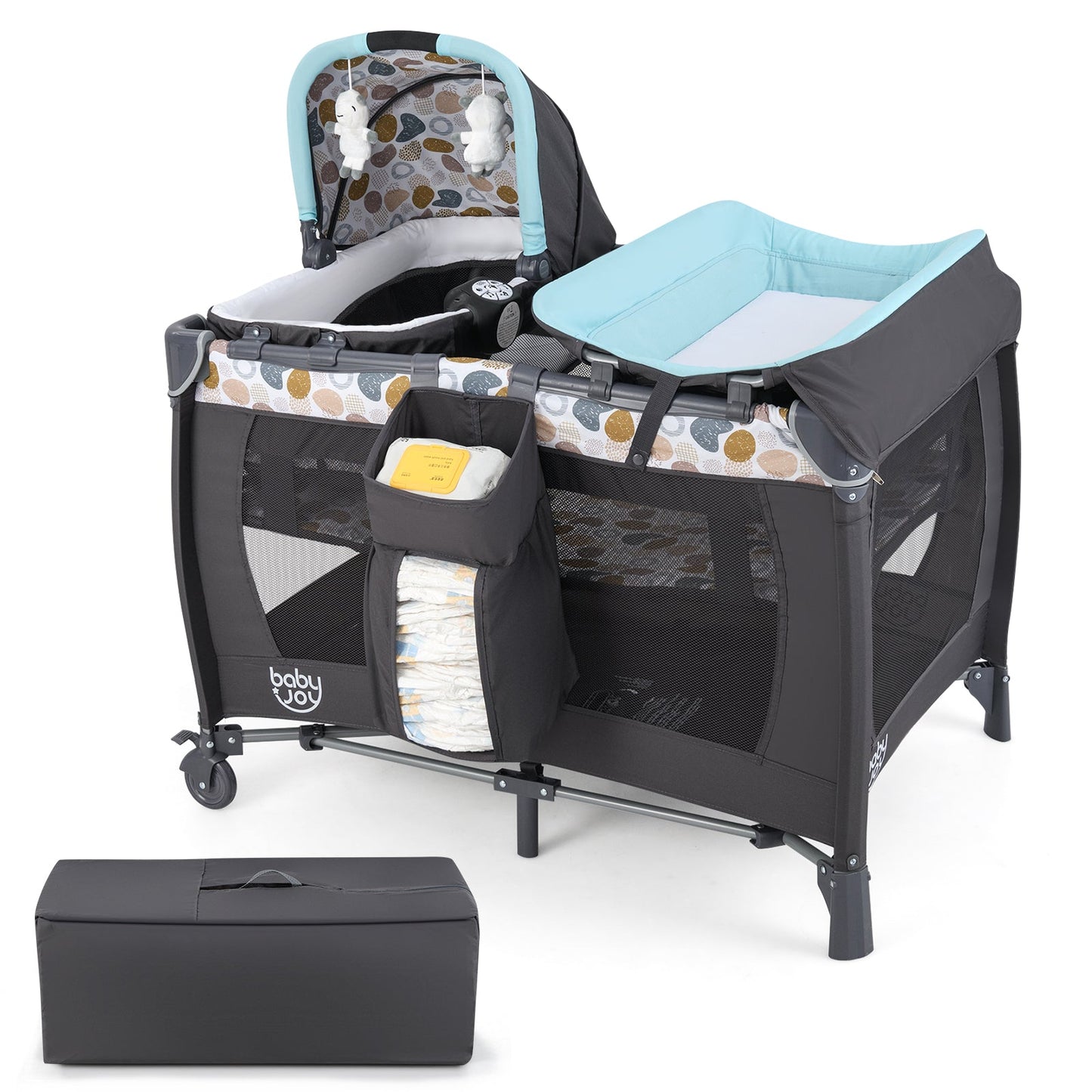 4-in-1 Convertible Portable Baby Playard Newborn Napper with Music and Toys-Blue