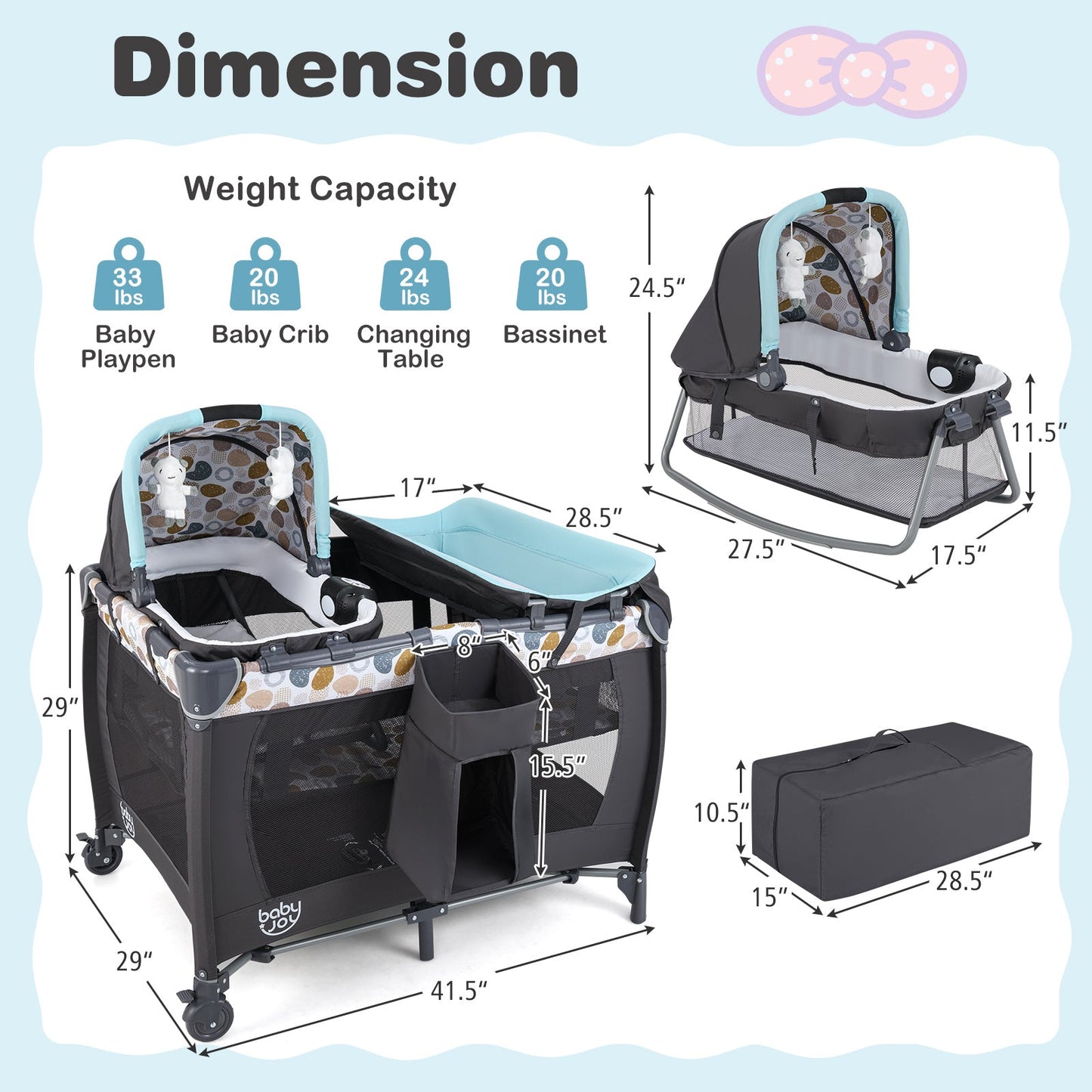 4-in-1 Convertible Portable Baby Playard Newborn Napper with Music and Toys-Blue