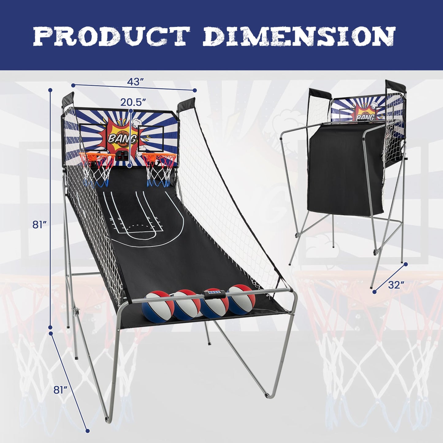 Dual Shot Basketball Arcade Game with 8 Game Modes and 4 Balls-White