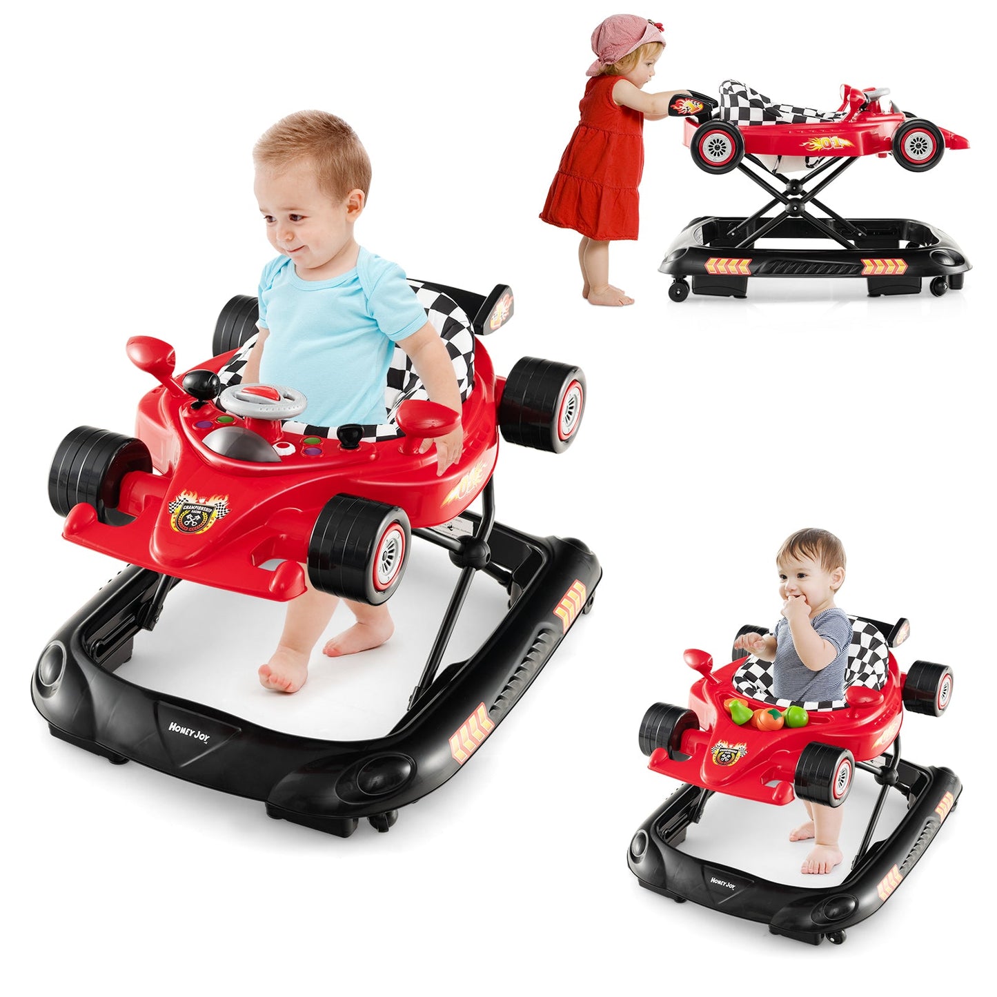 Convertible Baby Walker with 3 Adjustable Height Settings-Red