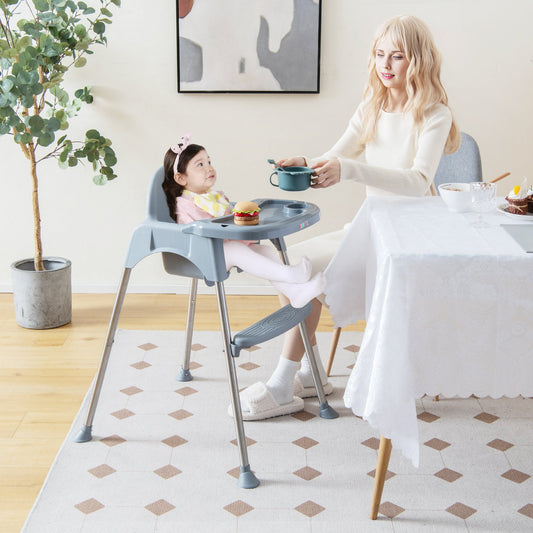 4-in-1 Convertible Baby High Chair with Removable Double Tray-Gray