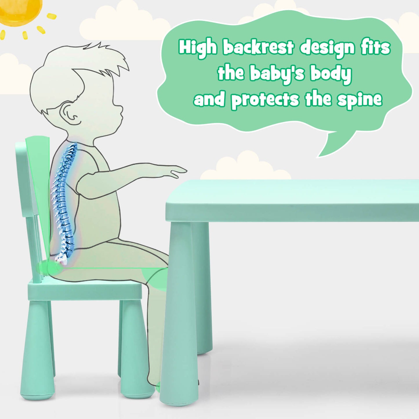 3 Pieces Toddler Multi Activity Play Dining Study Kids Table and Chair Set-Green