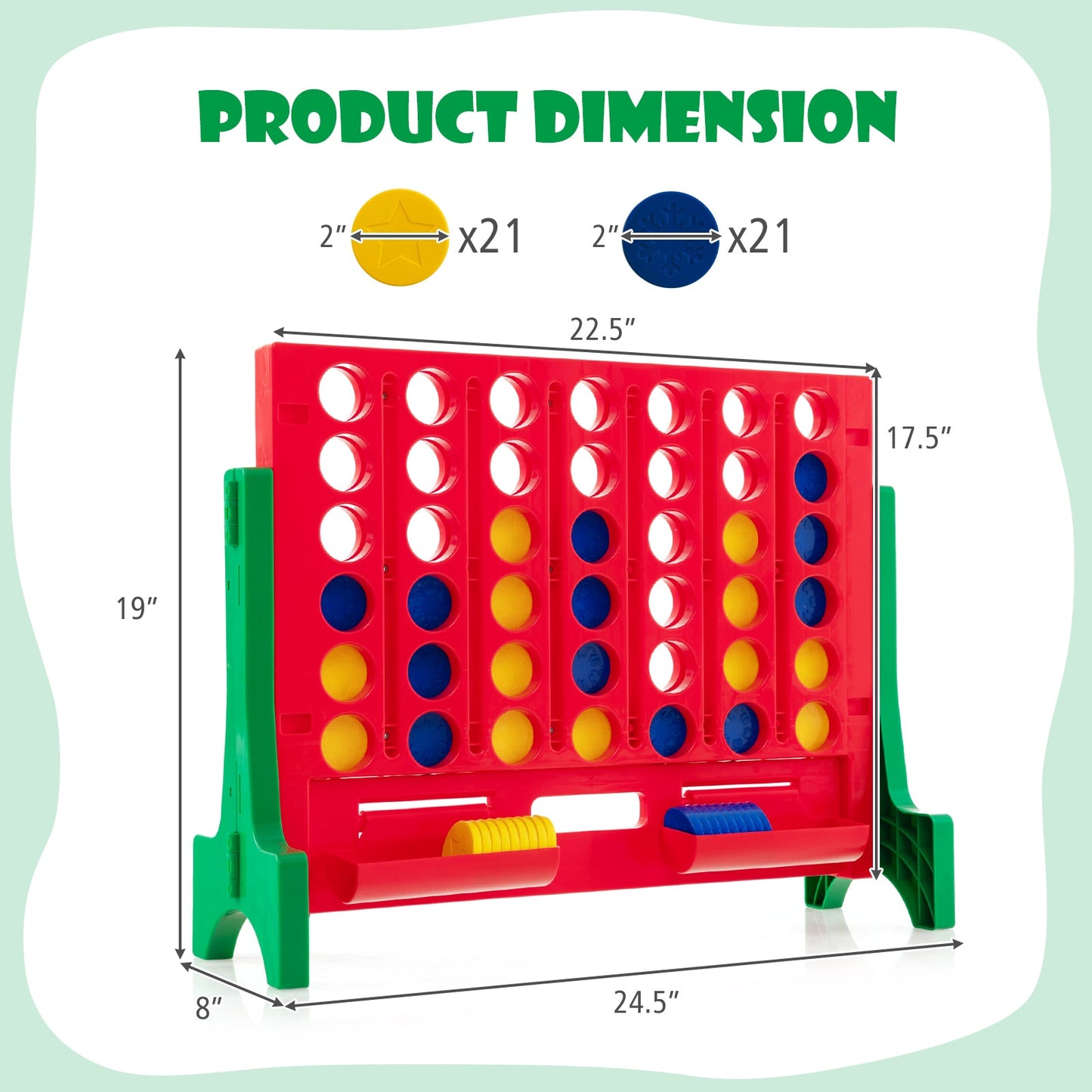 Jumbo 4-to-Score Connect Game Set with Carrying Bag and 42 Coins-Green