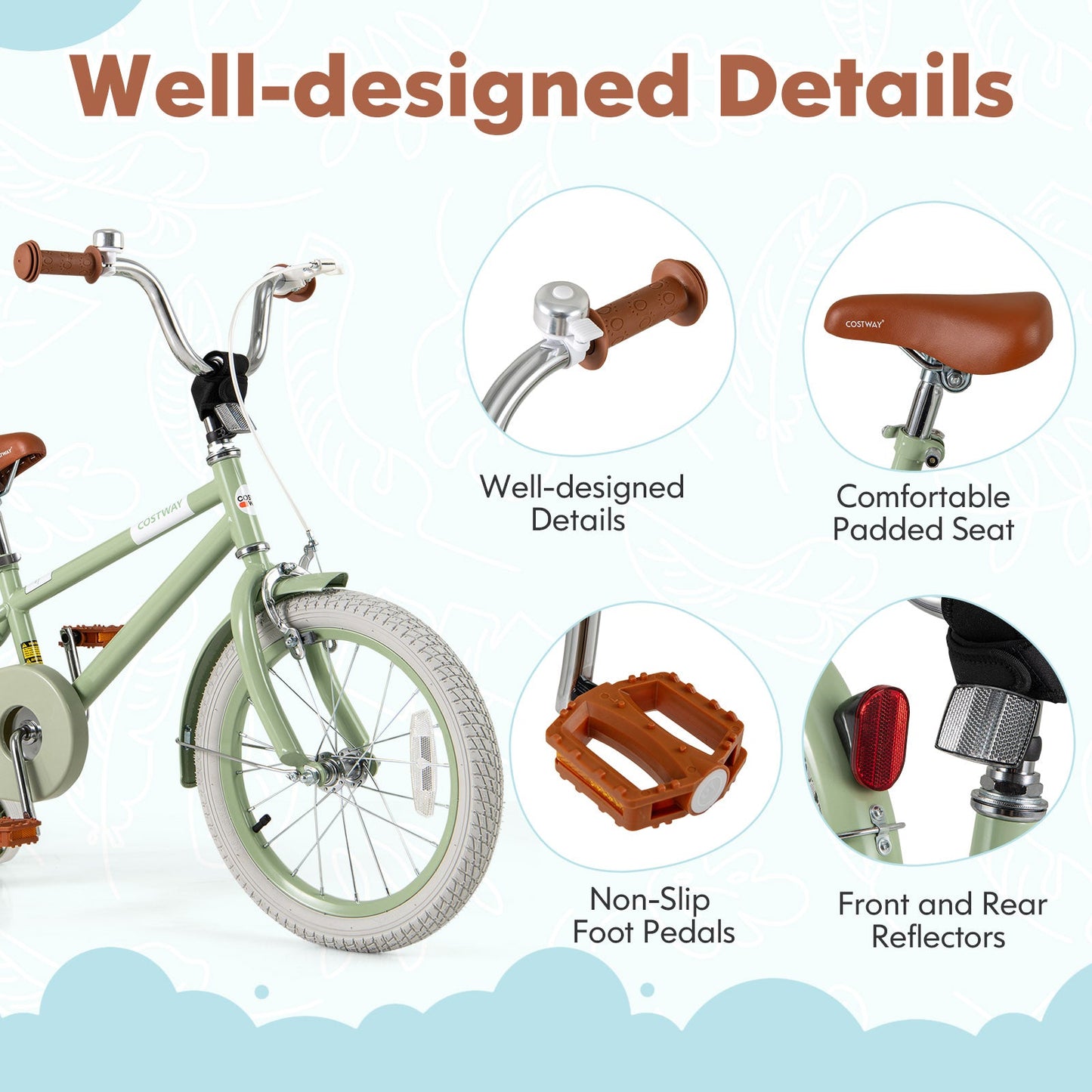 Kids Bike with Adjustable Handlebar and Saddle Green-16 Inches