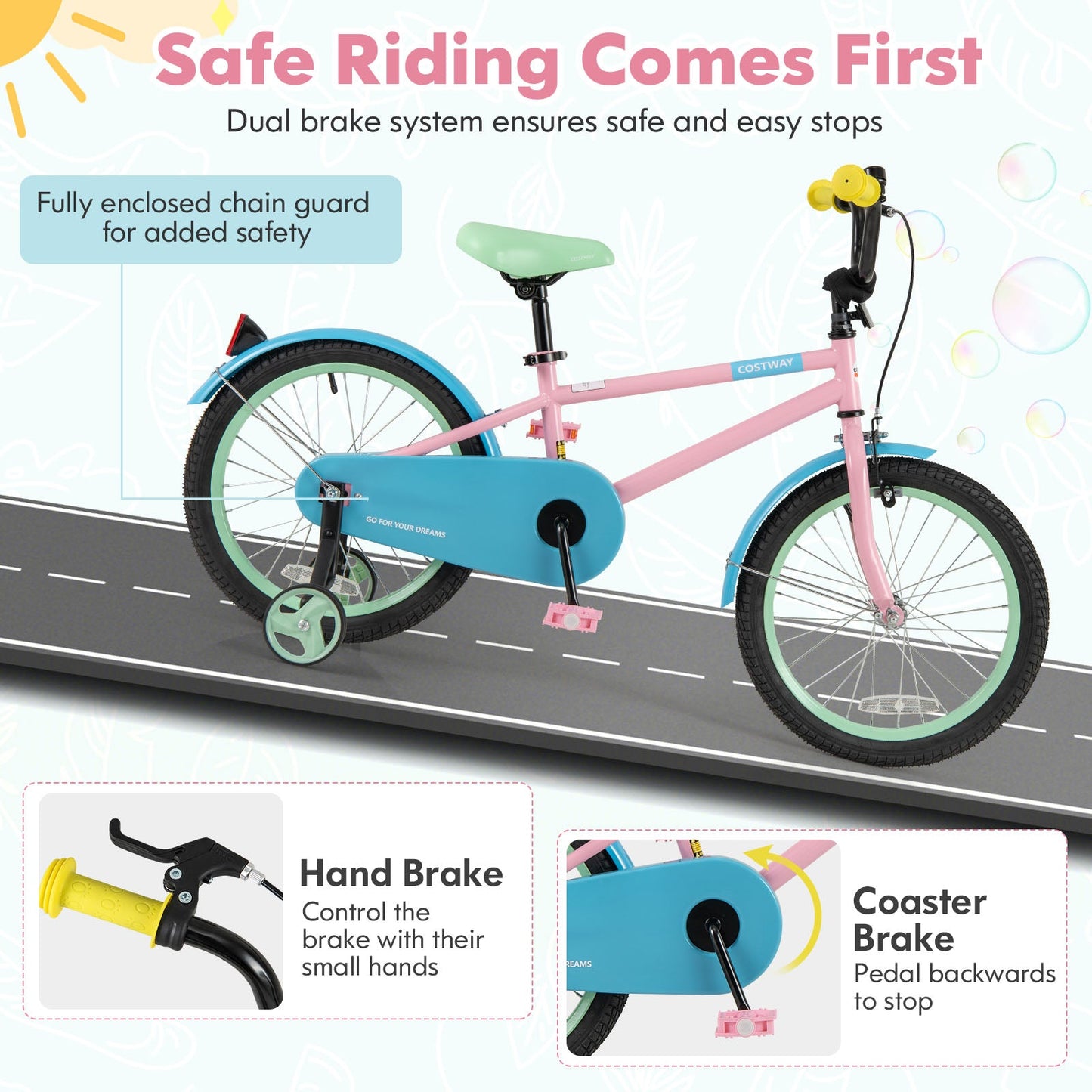 Kids Bike with Adjustable Handlebar and Saddle Pink-18 Inches