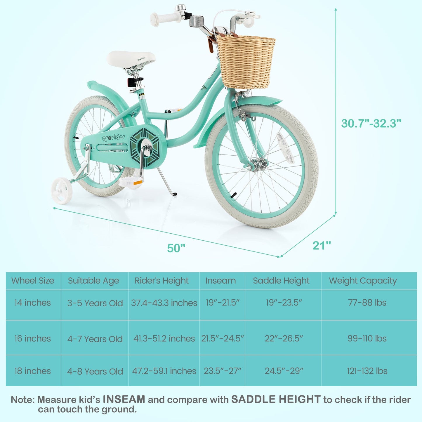 18-Inch Kids Bike with Training Wheels and Adjustable Handlebar Seat-Green