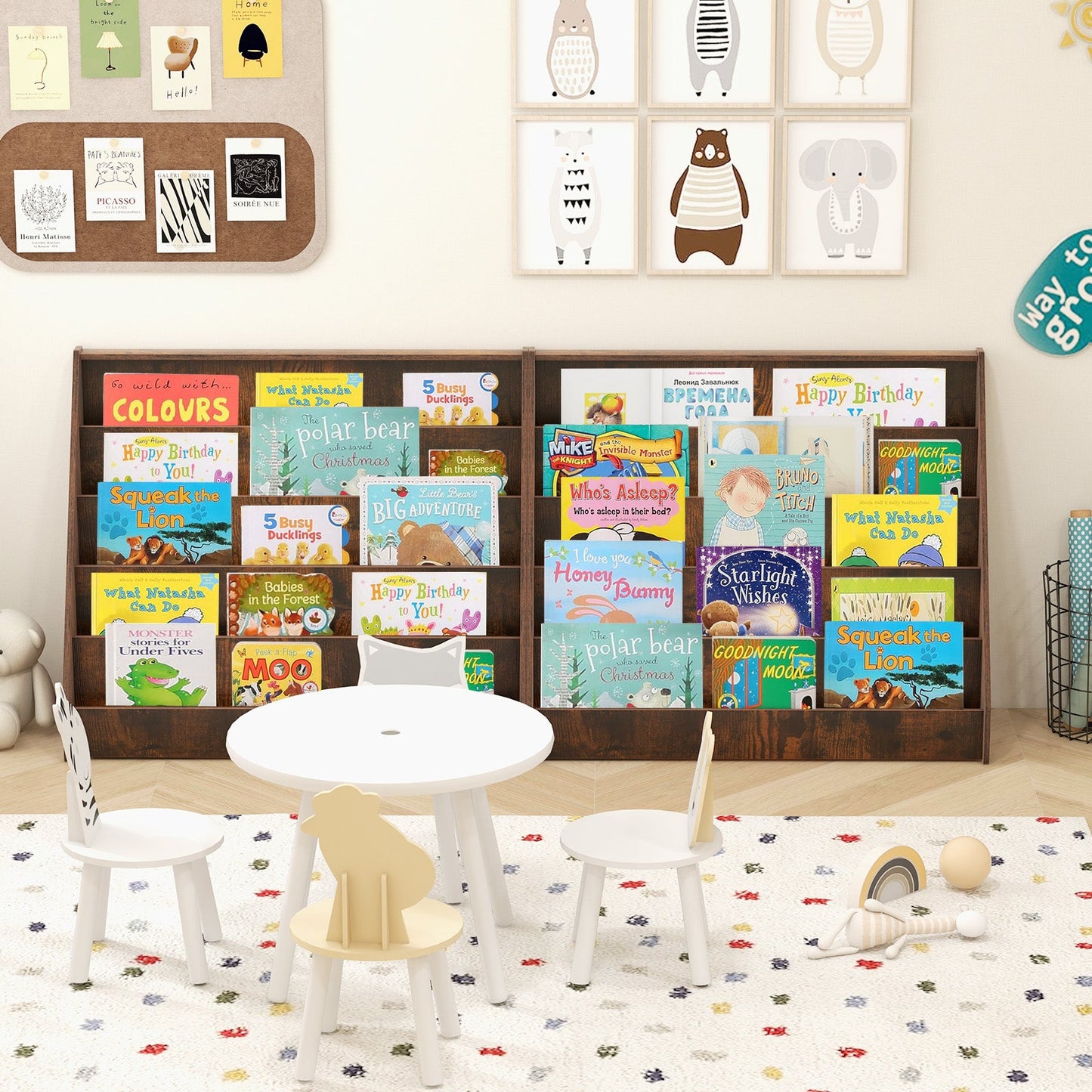 5-Tier Kids Bookshelf with Deep Compartments and Stable Baby Book Case-Rustic Brown