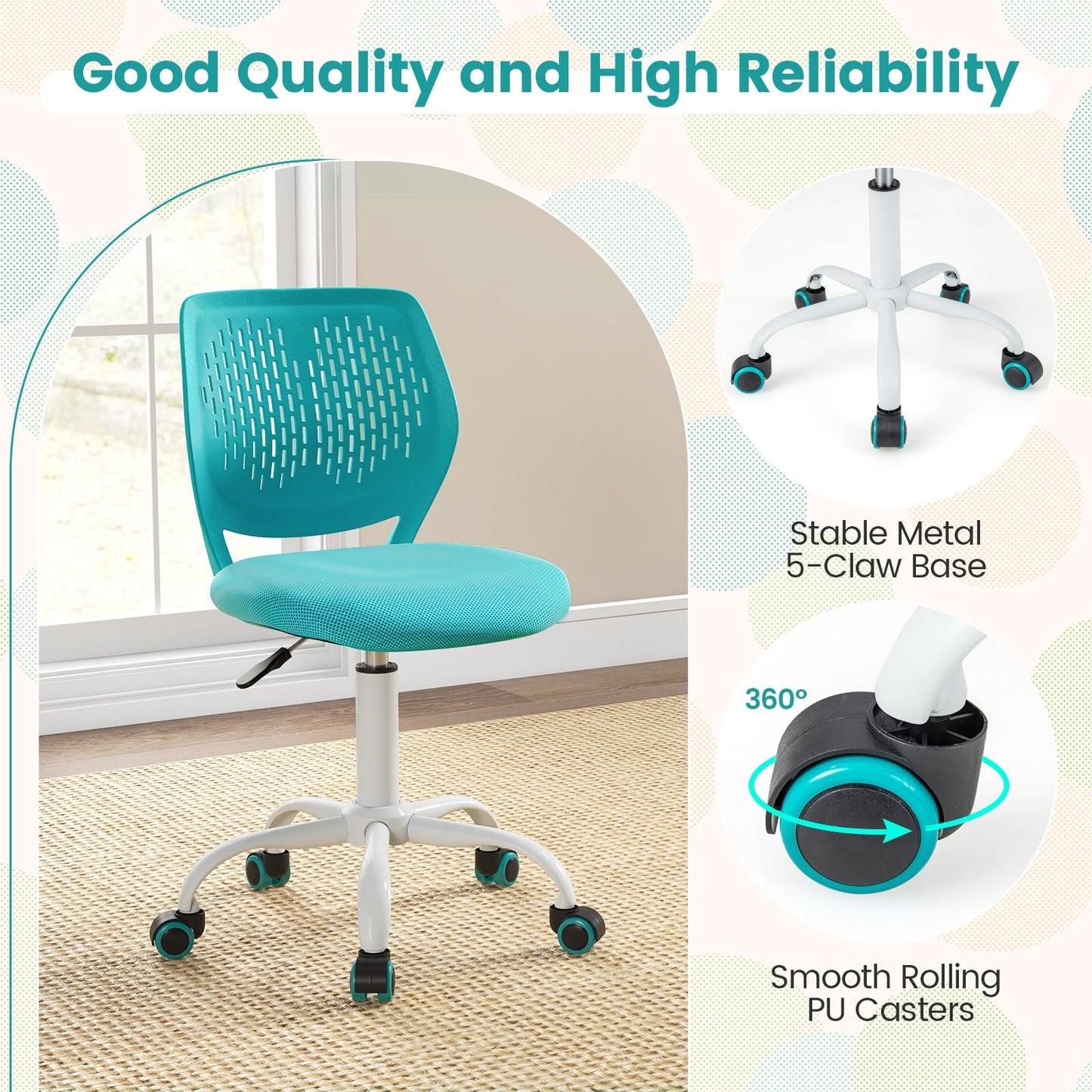Ergonomic Children Study Chair with Adjustable Height-Turquoise