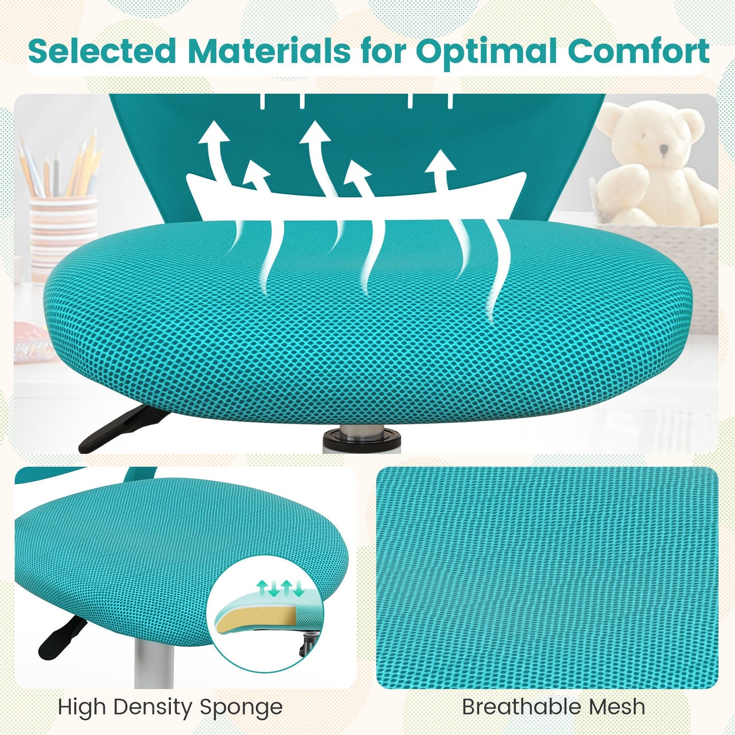 Ergonomic Children Study Chair with Adjustable Height-Turquoise