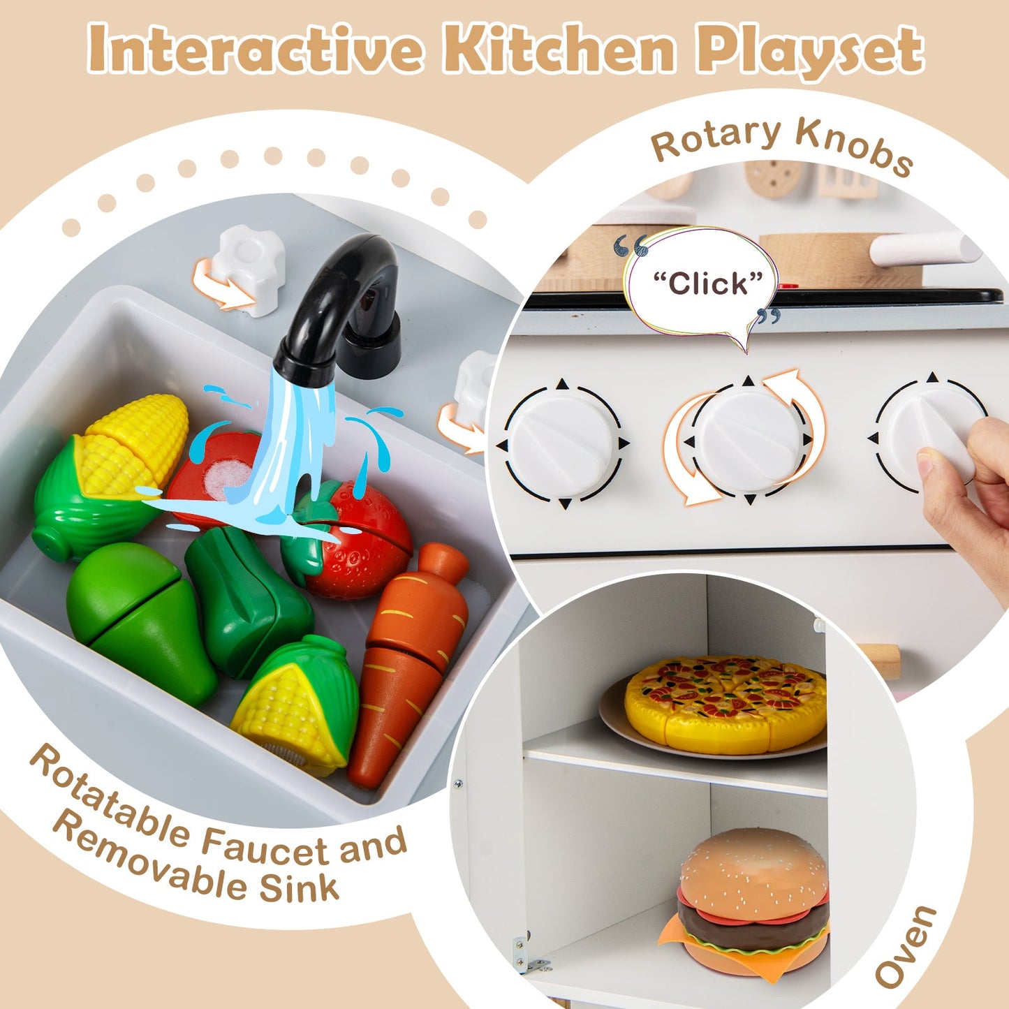 Kids Kitchen Playset with Cooking Accessories and Storage-White