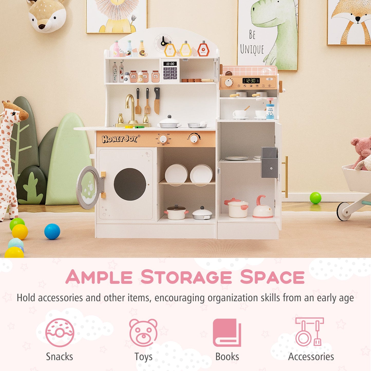 Kids Kitchen Set Wooden with Coffee Makers and Accessories-White