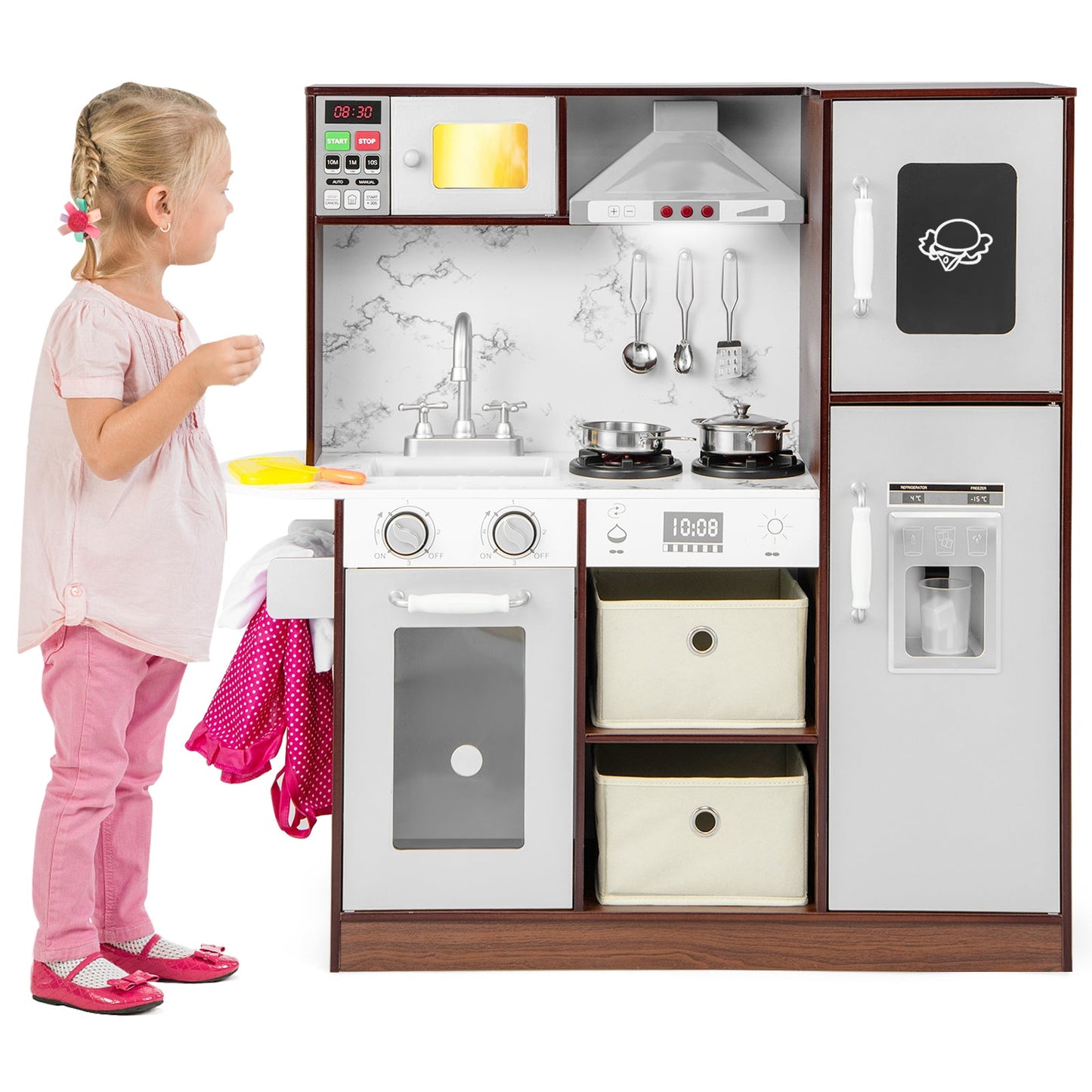 Kids Modern Toy Kitchen Playset with Attractive Lights and Sounds-Coffee