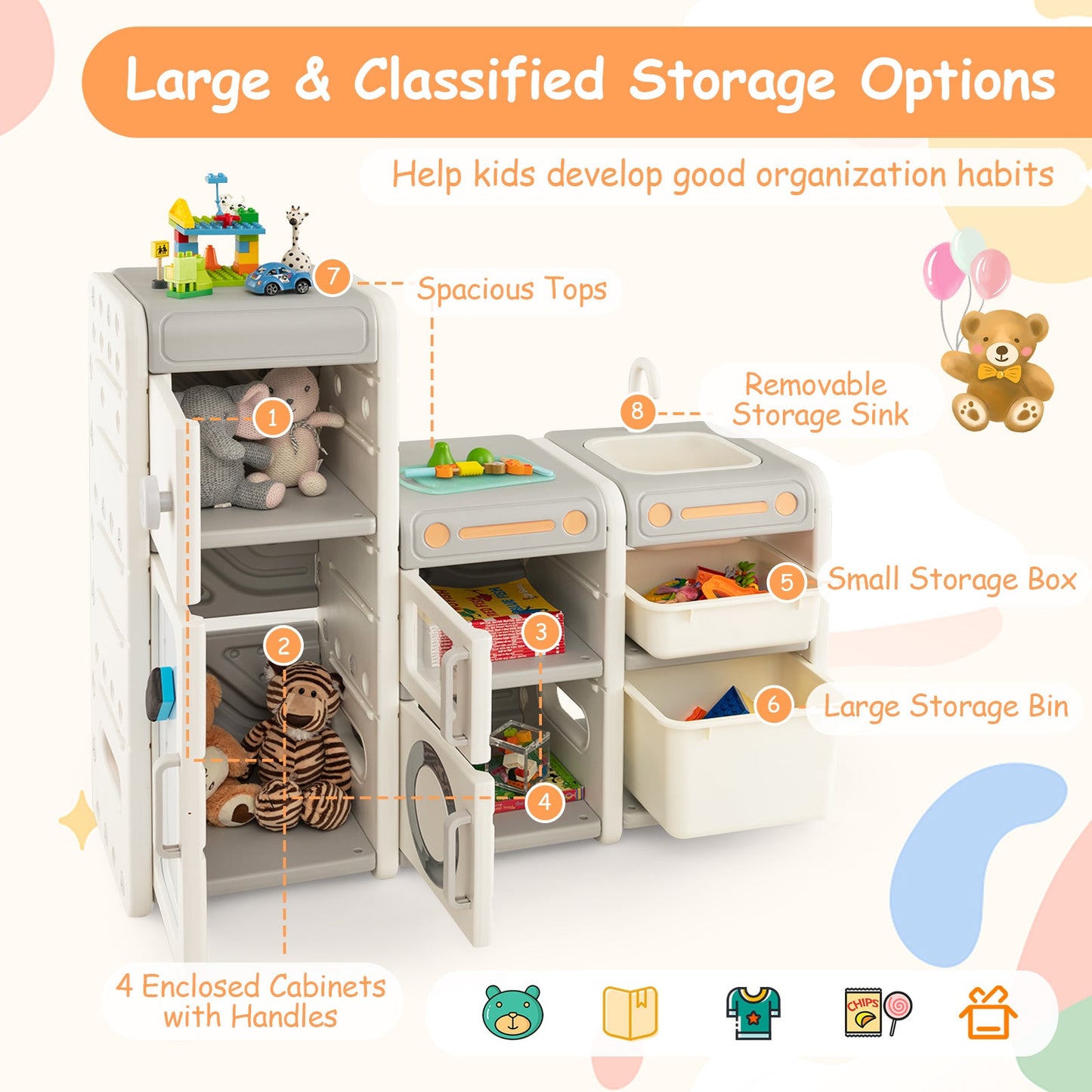 Multipurpose Toy Chest and Bookshelf with Magnetic Whiteboard-Gray
