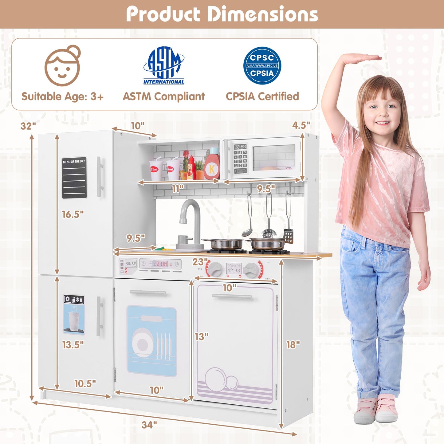 Toddler Pretend Play Kitchen Toy with Stove for 3+ Boys and Girls-White