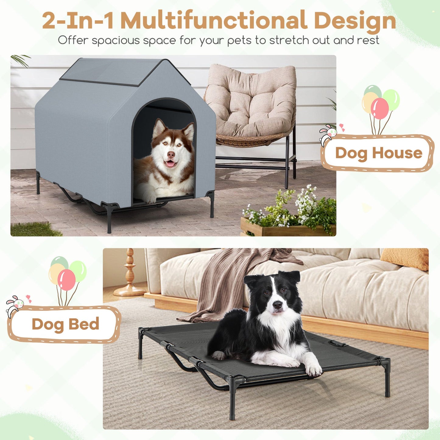 Large/Middle/Small Outdoor Elevated Pet House with Ventilated Windows-L