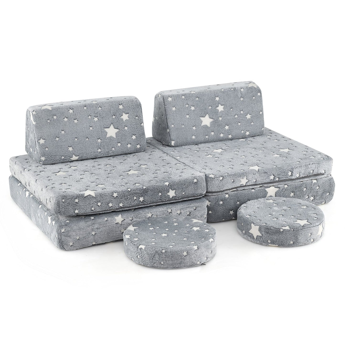 Modular Kids Play Couch Set Glow in the Dark with Portable Handles-Gray