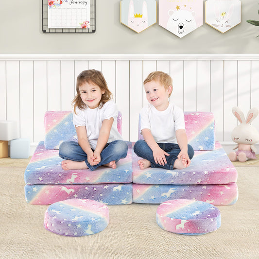 Modular Kids Play Couch Set Glow in the Dark with Portable Handles-Color