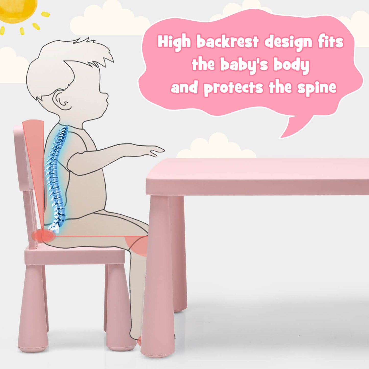 3 Pieces Toddler Multi Activity Play Dining Study Kids Table and Chair Set-Pink