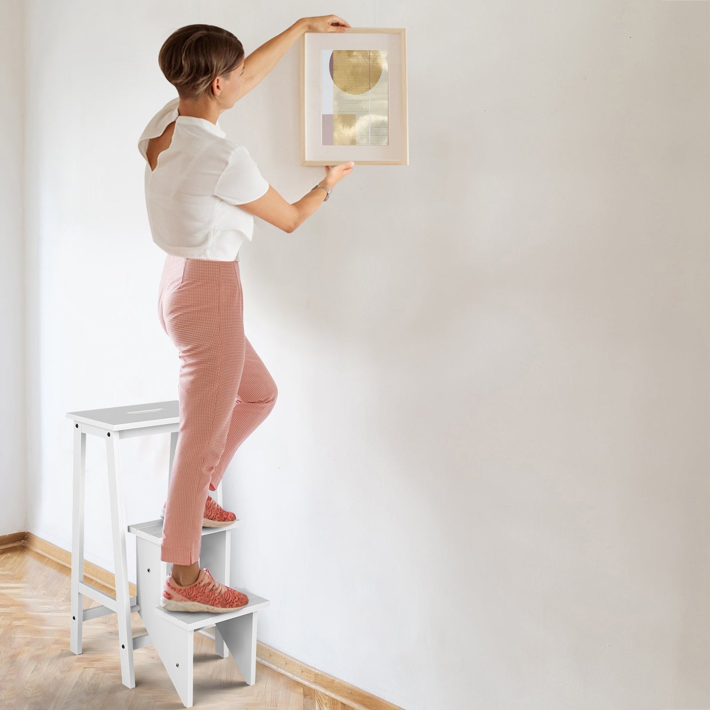 3 Tier Step Stool 3 in 1 Folding Ladder Bench-White