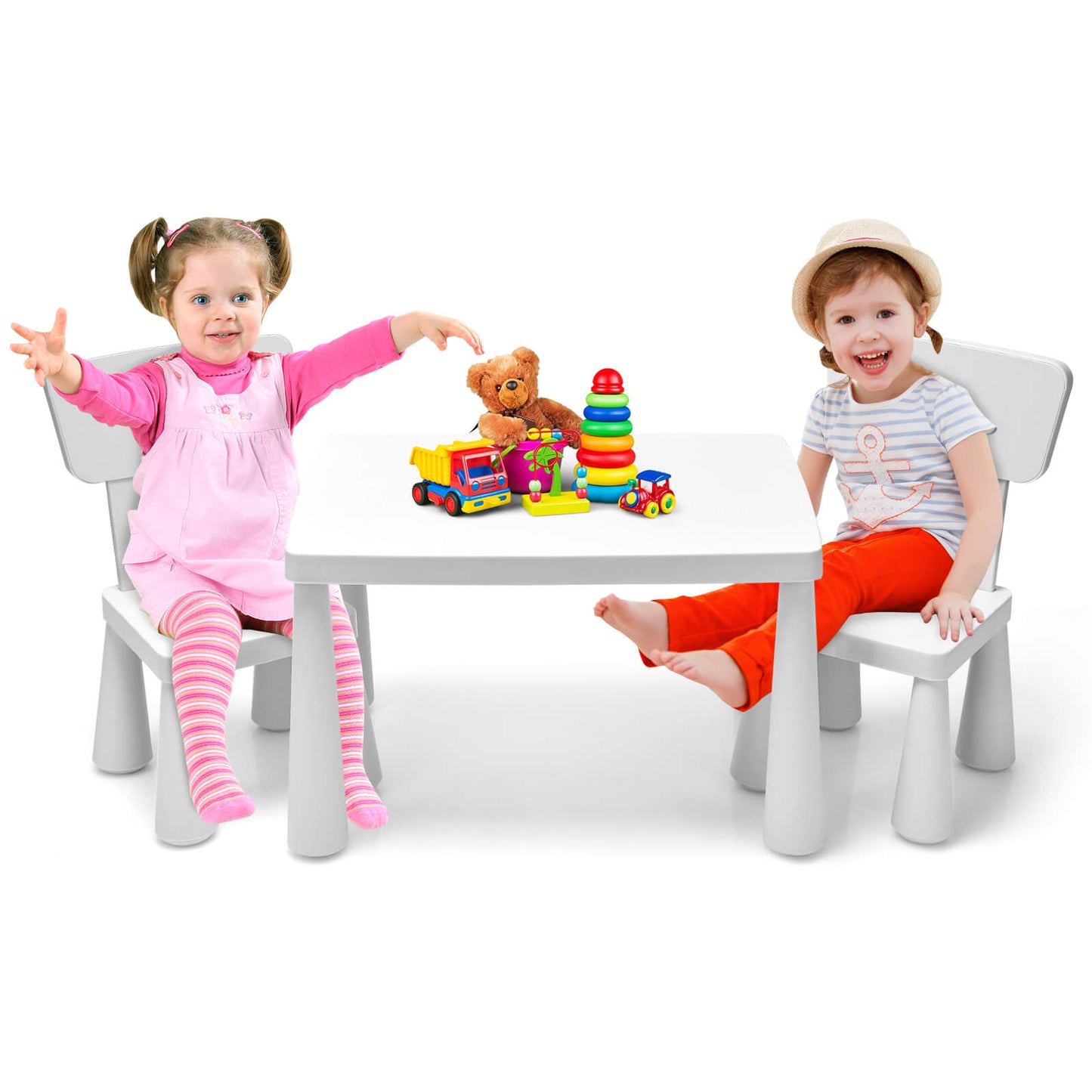 3 Pieces Toddler Multi Activity Play Dining Study Kids Table and Chair Set-White