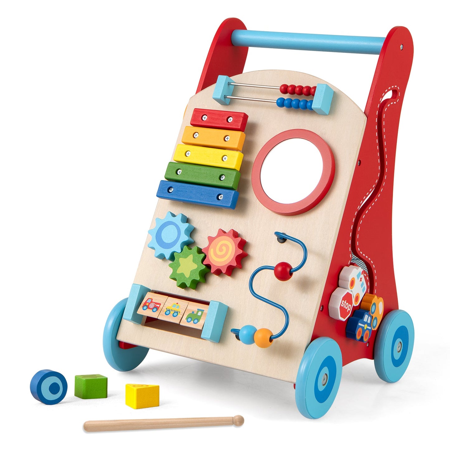 Baby Push Walker with Handle and Wheels for Boys & Girls 3+ Years Old-Muticolor