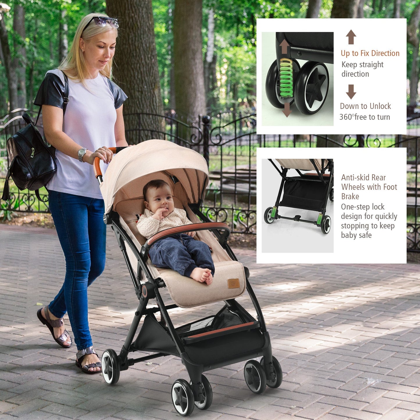 Lightweight Aluminium Frame Baby Stroller with Net-Beige