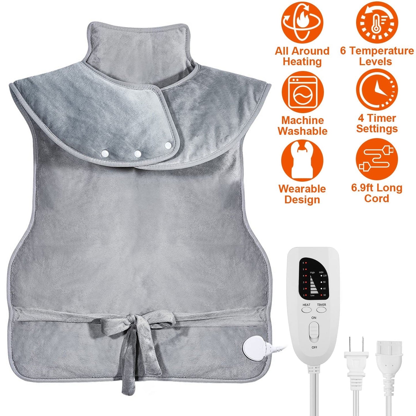 36.6x22in Electric Heating Wrap for Neck Shoulder Fast Heating Pad Mat Heated Neck Wrap for Back Pain Relief with 6 Temperature Settings 4 Timer Modes