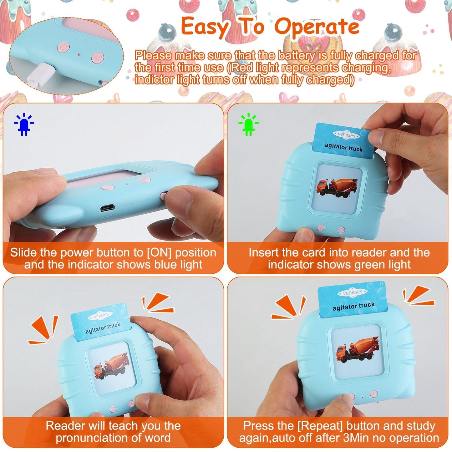 224 Words Kid Flash Talking Cards 112 Card Electronic Cognitive Audio Toddler Reading Machine Animal Shape Color Repeated Learning Cards English For C