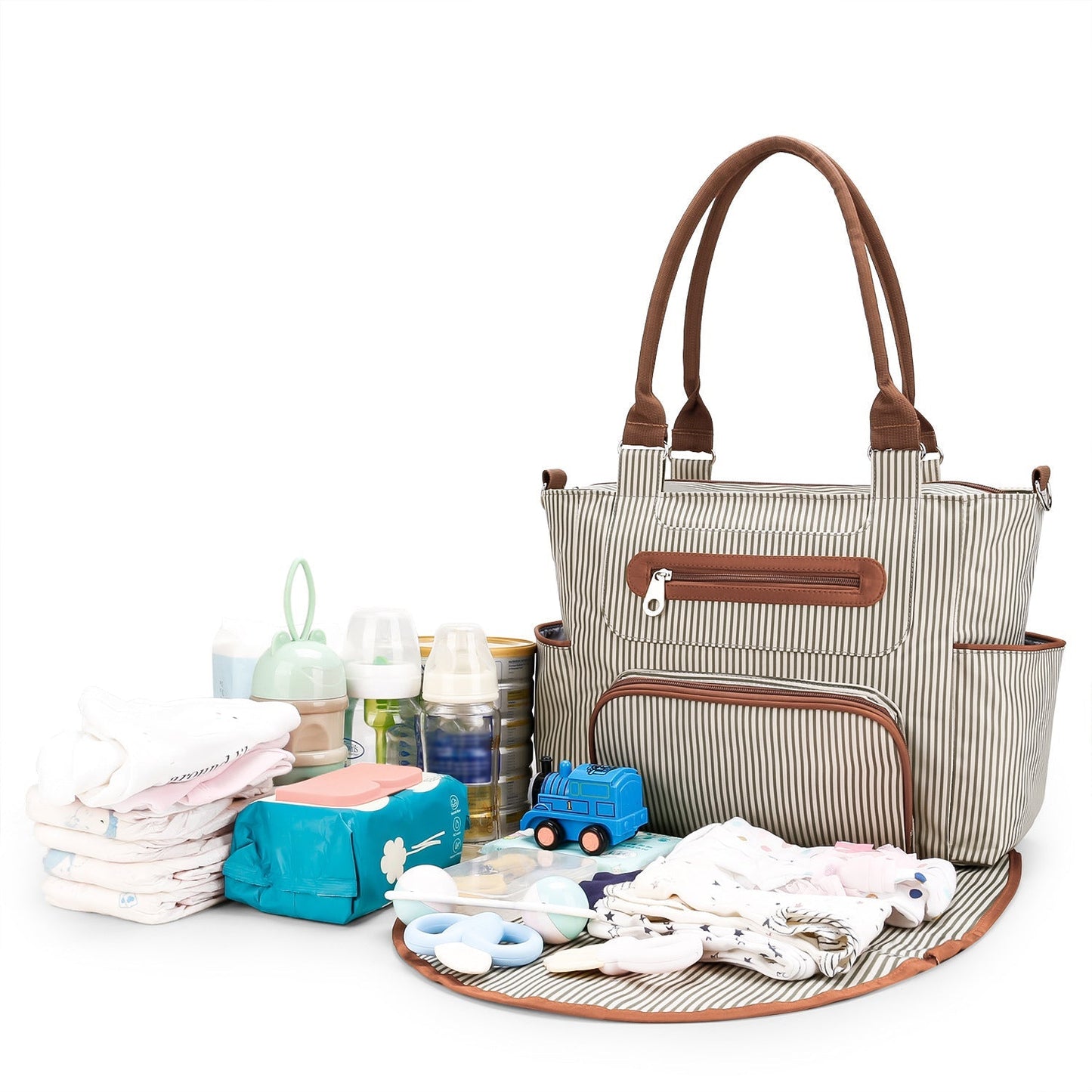 8Pcs Baby Nappy Diaper Bags Set for Mom Dad Mummy Handbags Multifunctional Diaper Changing Bags with Bottle Bag Mesh Bag Purse Diaper Pad 2 Burp Cloth