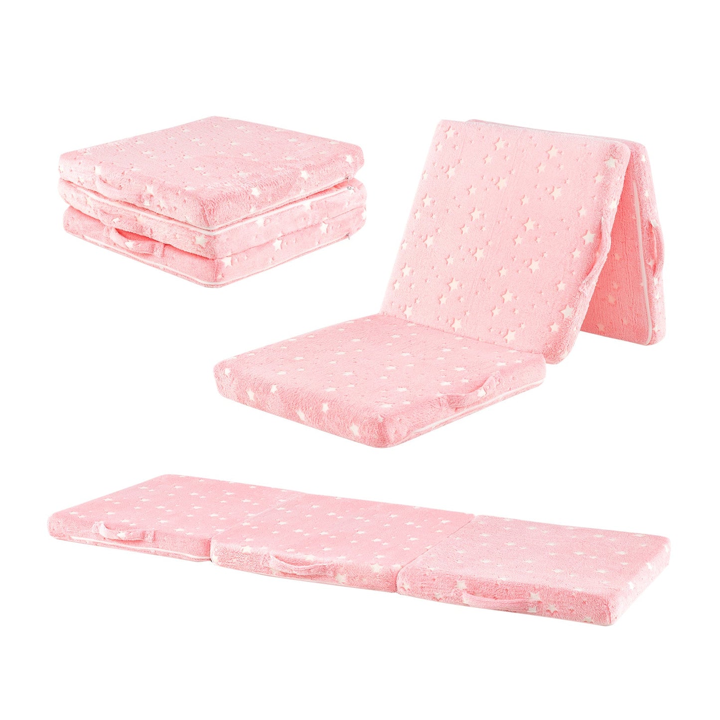 Foldable Floor Mattress for Kids with Washable Flannel Cover-Pink