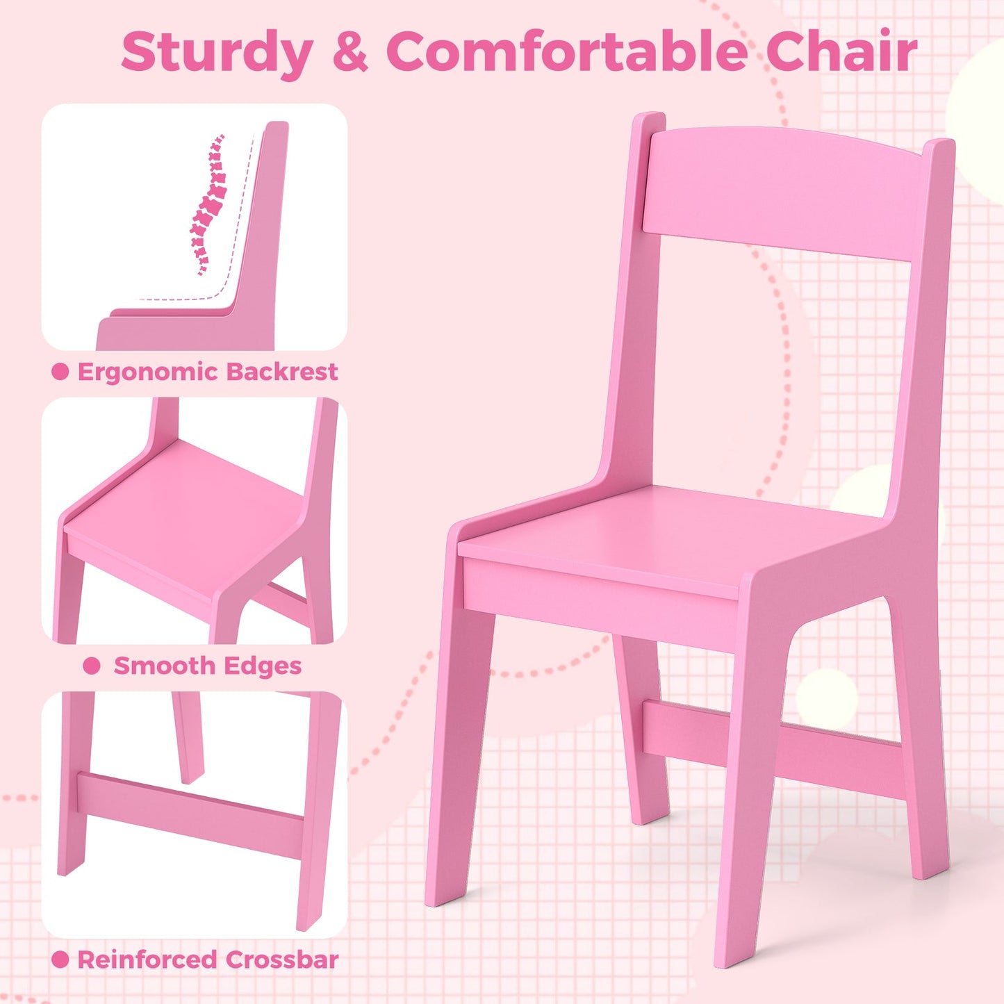 Kids Study Desk and Chair Set with Chair Hutch and Storage Cabinet for 3+ Years Old-Pink