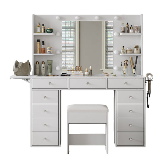 11-Drawer LED Mirror Vanity Desk - Vektaya