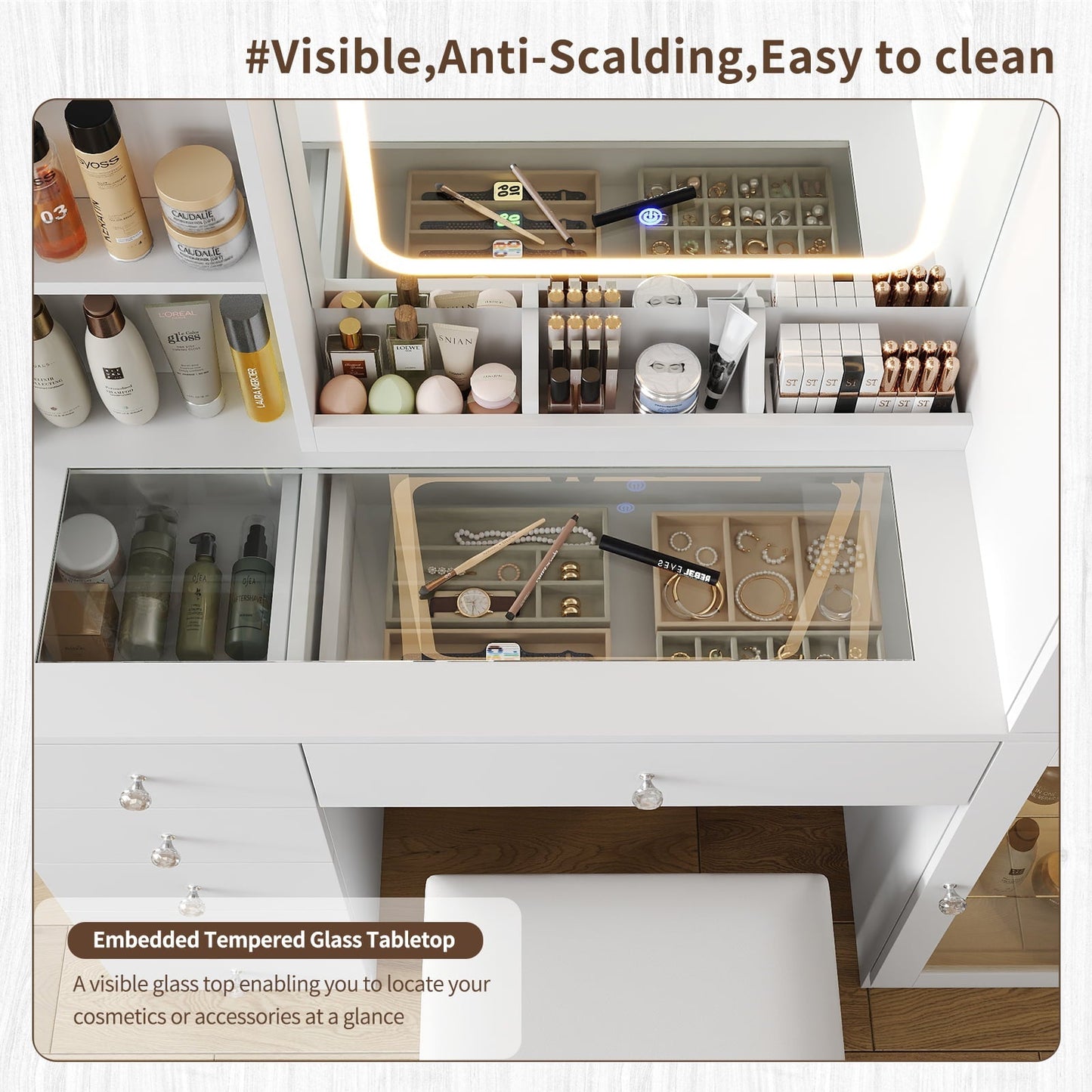6-Drawer Mirror Vanity Desk - Vektaya